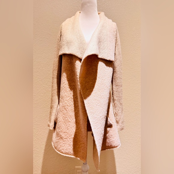 🔥HP🔥Anthropologie La Fee Verte Draped Front Boucle Cardigan Sweater – Tan – Sz M - Picture 7 of 15